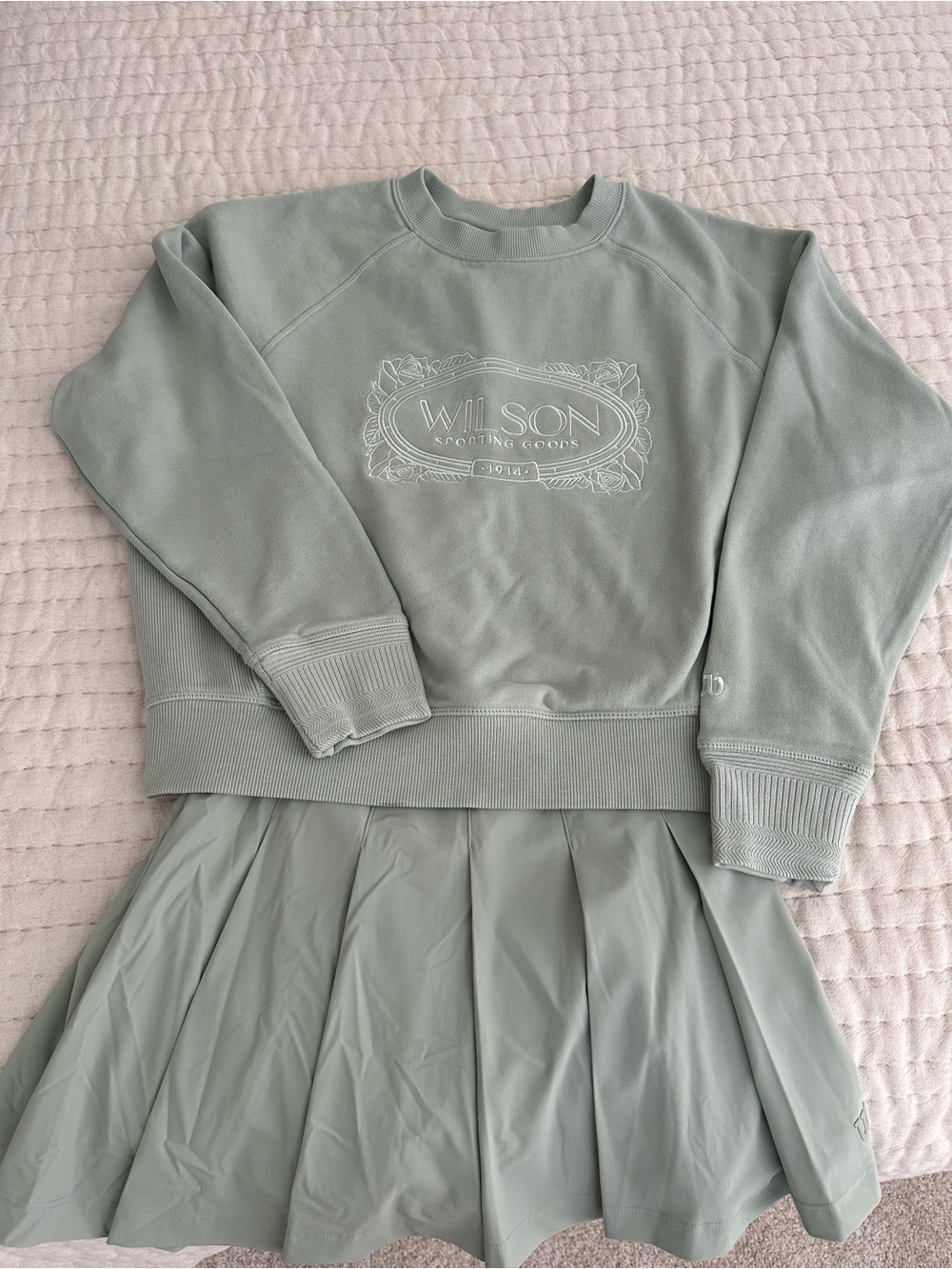 Wilson Sage Green Cropped Crewneck Sweatshirt and skirt